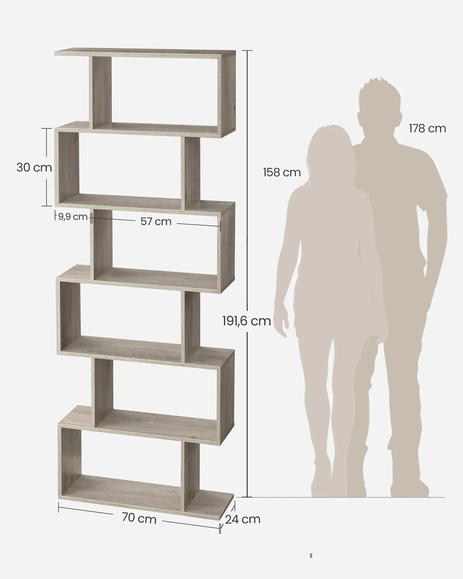 VASAGLE Scaffale a 6 Ripiani, Libreria, Greige Melange, 70 x 24 x 191.6 cm - immagine 3