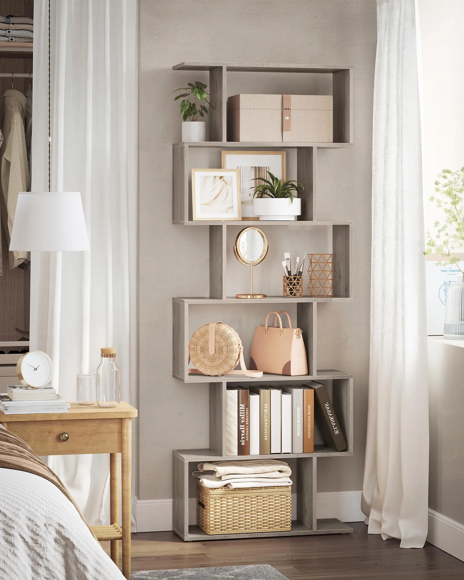 VASAGLE Scaffale a 6 Ripiani, Libreria, Greige Melange, 70 x 24 x 191.6 cm - immagine 5