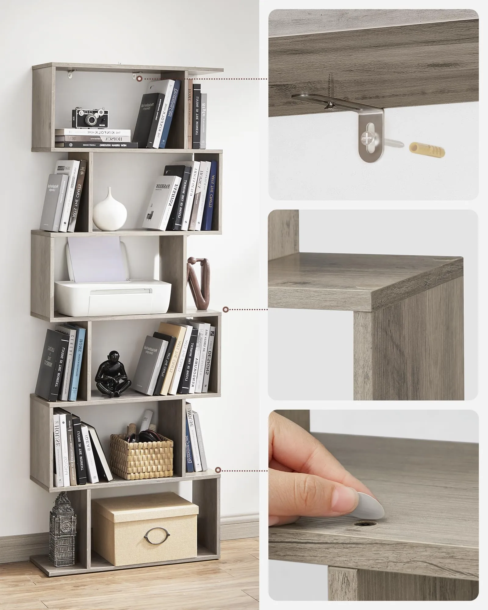 VASAGLE Scaffale a 6 Ripiani, Libreria, Greige Melange, 70 x 24 x 191.6 cm - immagine 8