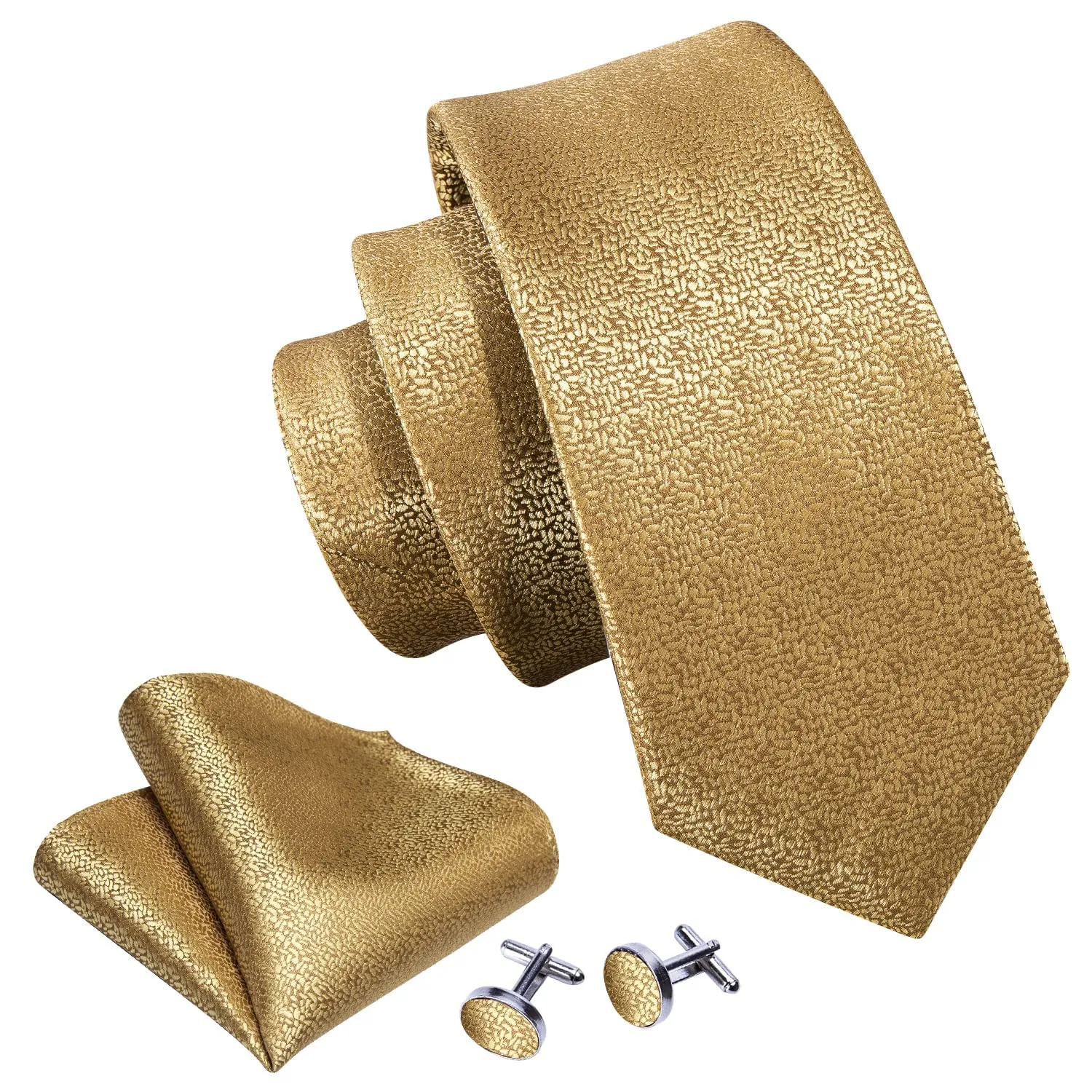 Barry.Wang Set Cravatta Paisley da Uomo con Fiocco Floreale, Fazzoletto Quadrato e Gemelli, Seta, Oro - immagine 2