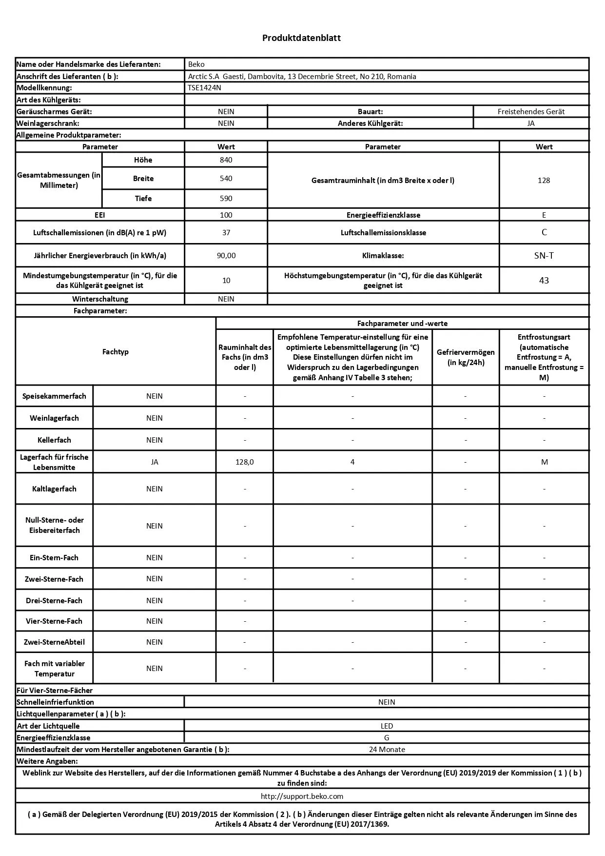 Beko TSE1424N Frigorifero da tavolo, 128 l, Bianco - immagine 5