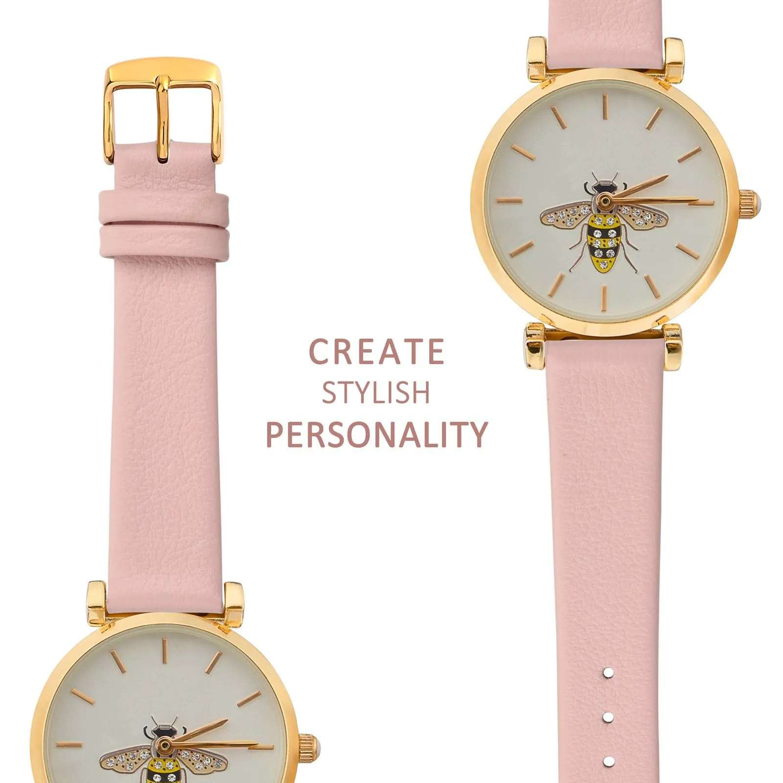 WOCCI Cinturino per Orologio in Pelle 10mm - Rosa Claro con Fibbia Oro - immagine 8