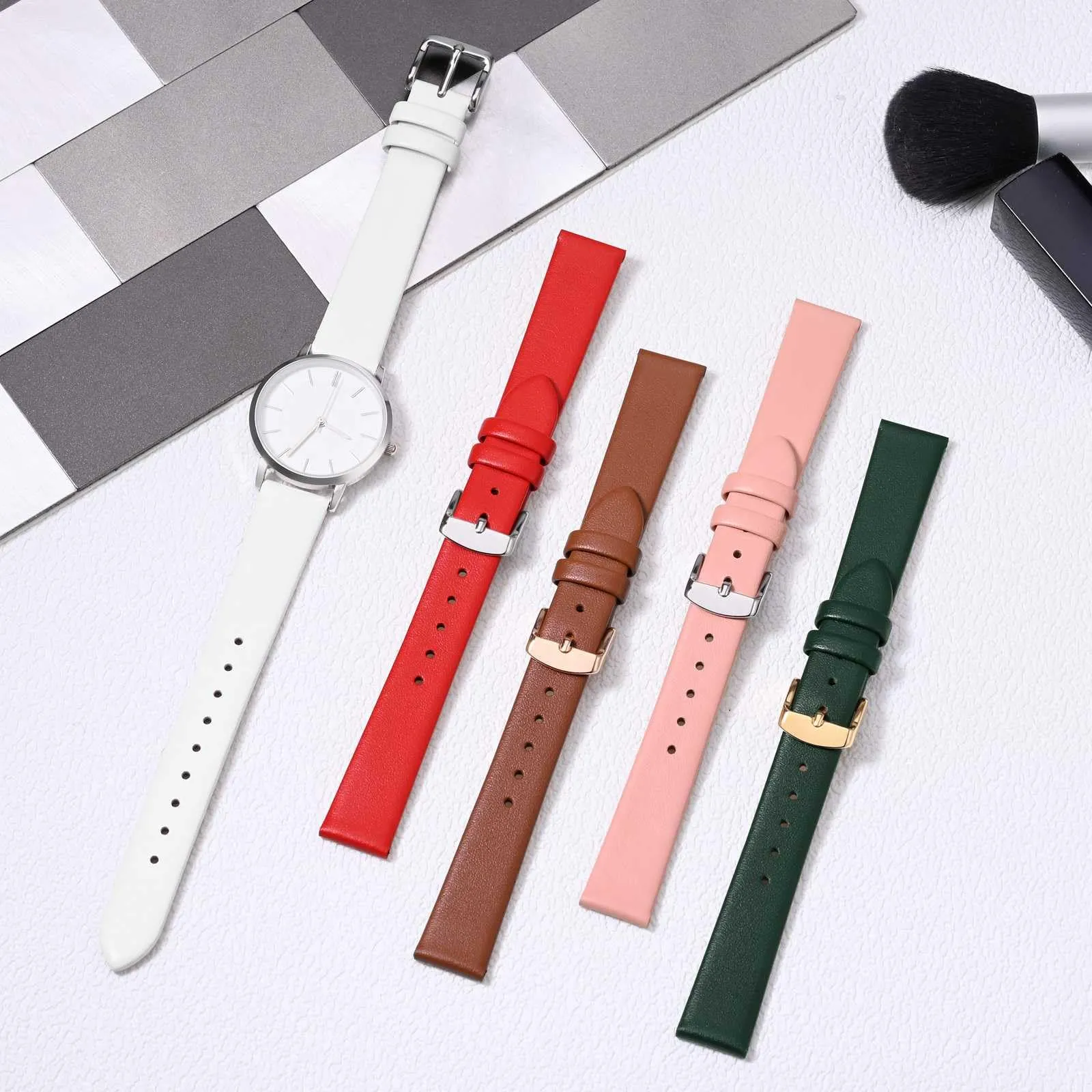 WOCCI Cinturino per Orologio in Pelle 10mm - Rosa Claro con Fibbia Oro - immagine 9