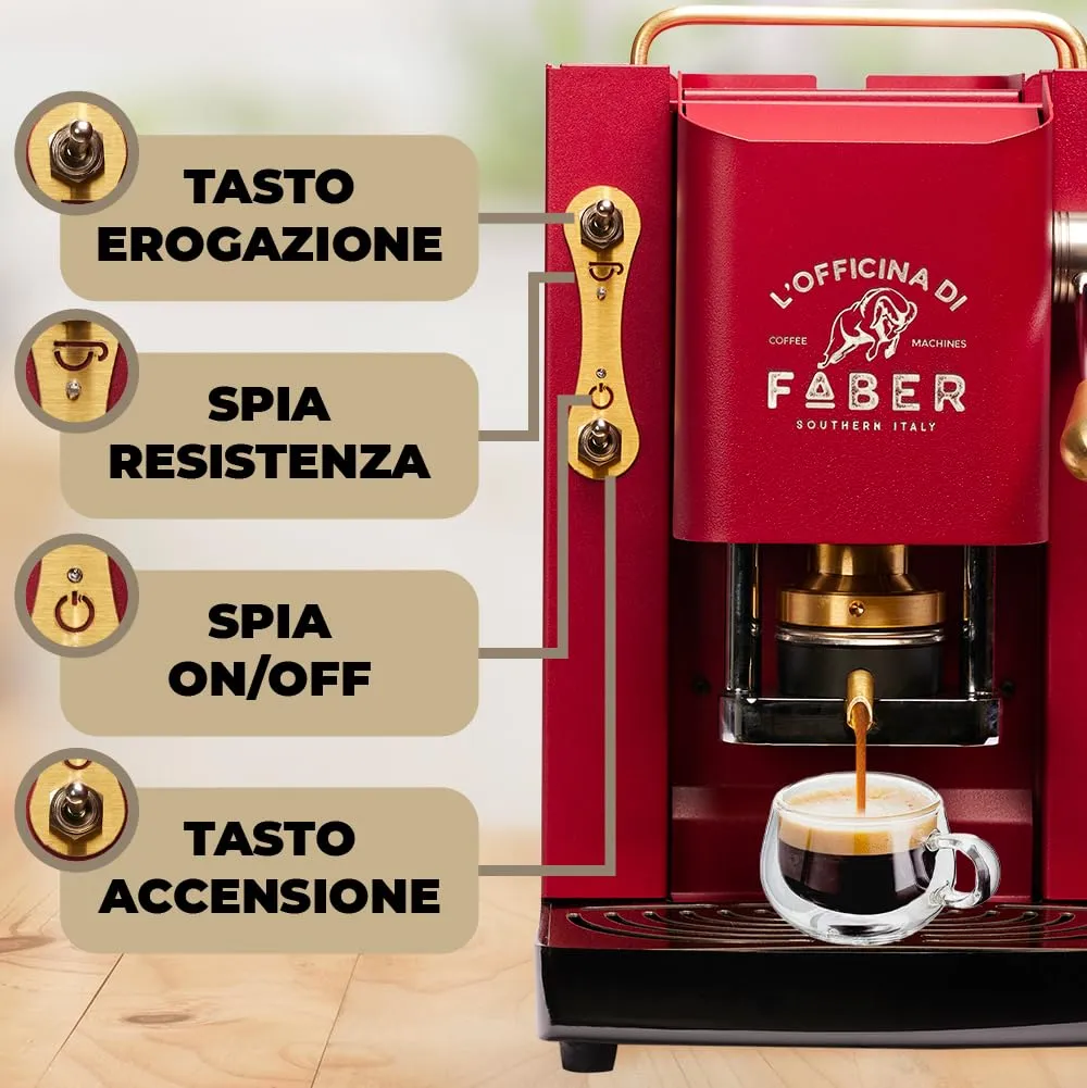 Faber Modello Pro Deluxe Macchina caffè a cialde ESE 44mm, Cherry Red - immagine 2