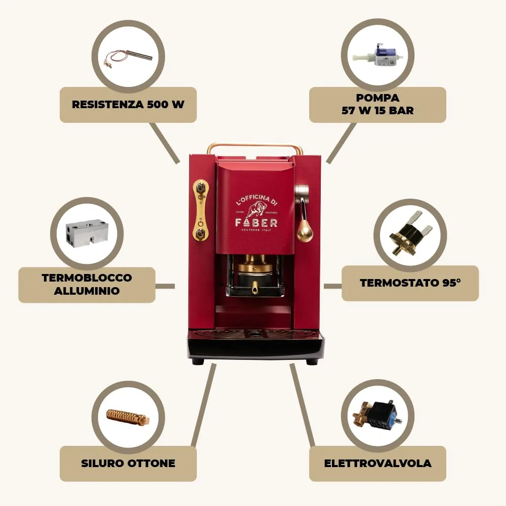 Faber Modello Pro Deluxe Macchina caffè a cialde ESE 44mm, Cherry Red - immagine 7
