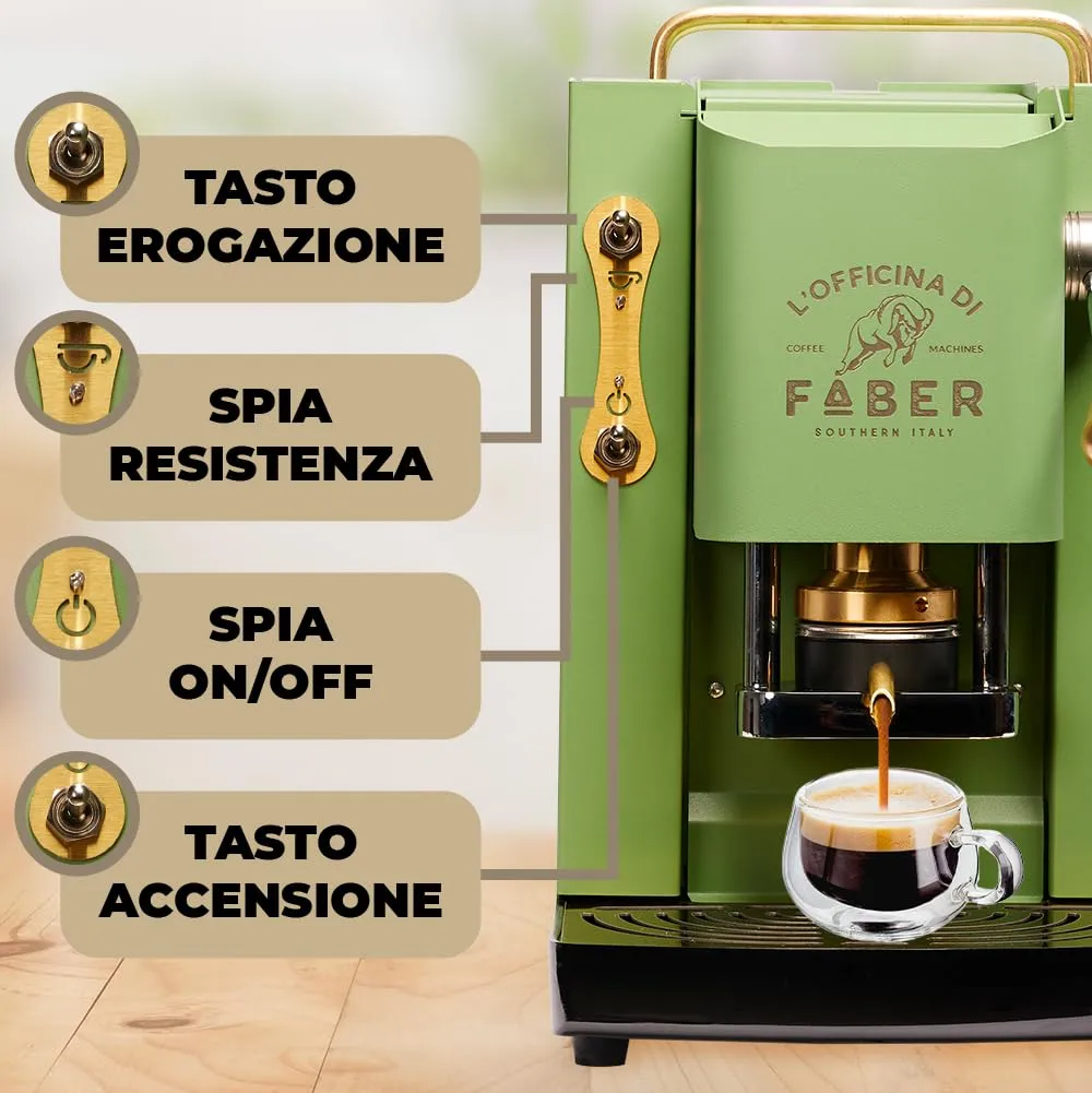 Faber Modello Pro Deluxe Macchina Caffè a Cialde ESE 44mm, Pressacialda in Ottone Regolabile, Acid Green - immagine 2