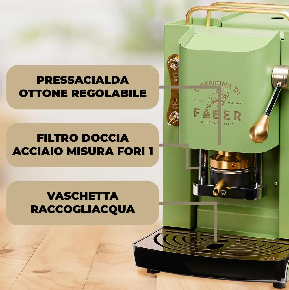Faber Modello Pro Deluxe Macchina Caffè a Cialde ESE 44mm, Pressacialda in Ottone Regolabile, Acid Green - immagine 3