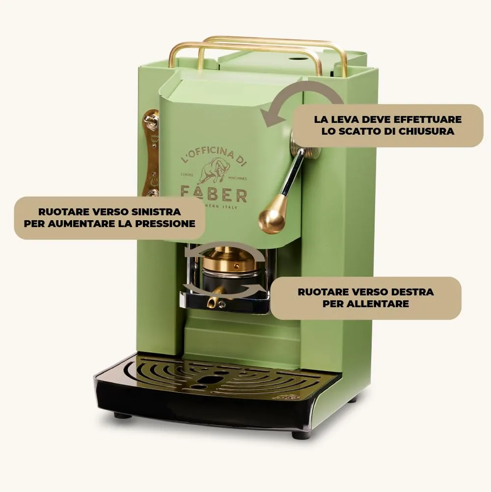 Faber Modello Pro Deluxe Macchina Caffè a Cialde ESE 44mm, Pressacialda in Ottone Regolabile, Acid Green - immagine 6