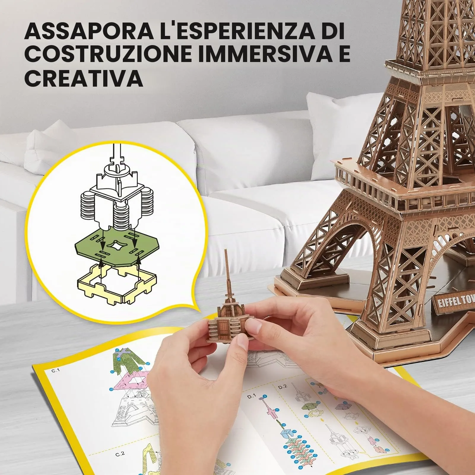 CubicFun Puzzle 3D Torre Eiffel Parigi, Modello Architettura 80 Pezzi - immagine 5