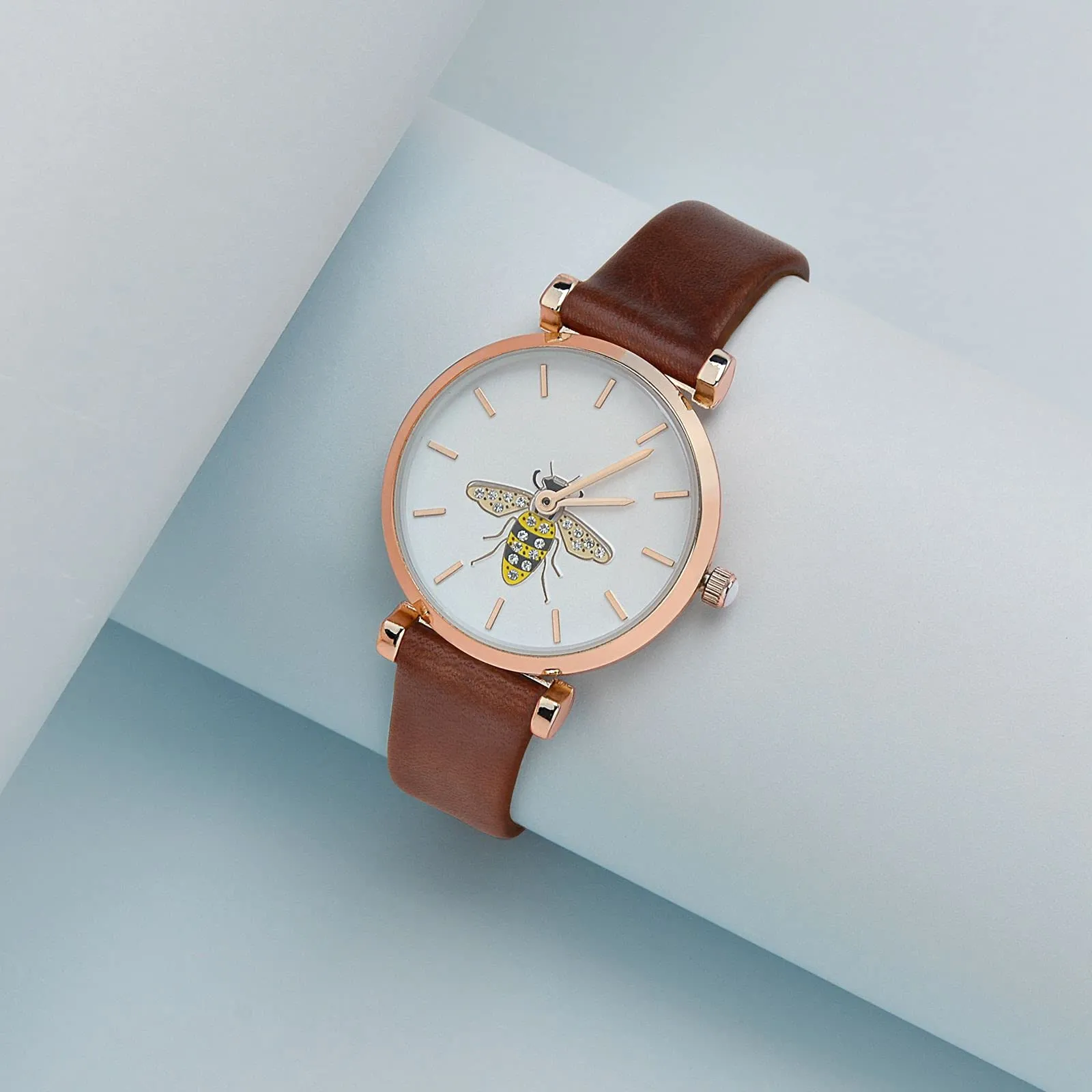 WOCCI Cinturino per Orologio in Pelle 10mm - Caramello Marrone con Fibbia Oro Rosa - immagine 2