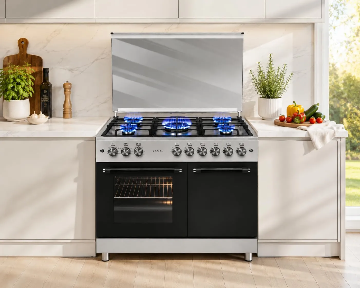 Lar.el Cucina a Gas 90x60 con Forno, 5 Fuochi Tripla Corona, Vano Porta Bombola, CUC.L90GXP - immagine 2