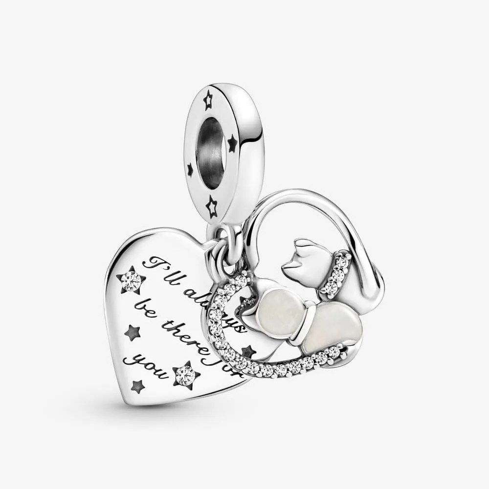 Pandora Passions Ciondolo in argento sterling con gatti, cuore, zirconi cubici e smalto argentato 799546C01 - immagine 2