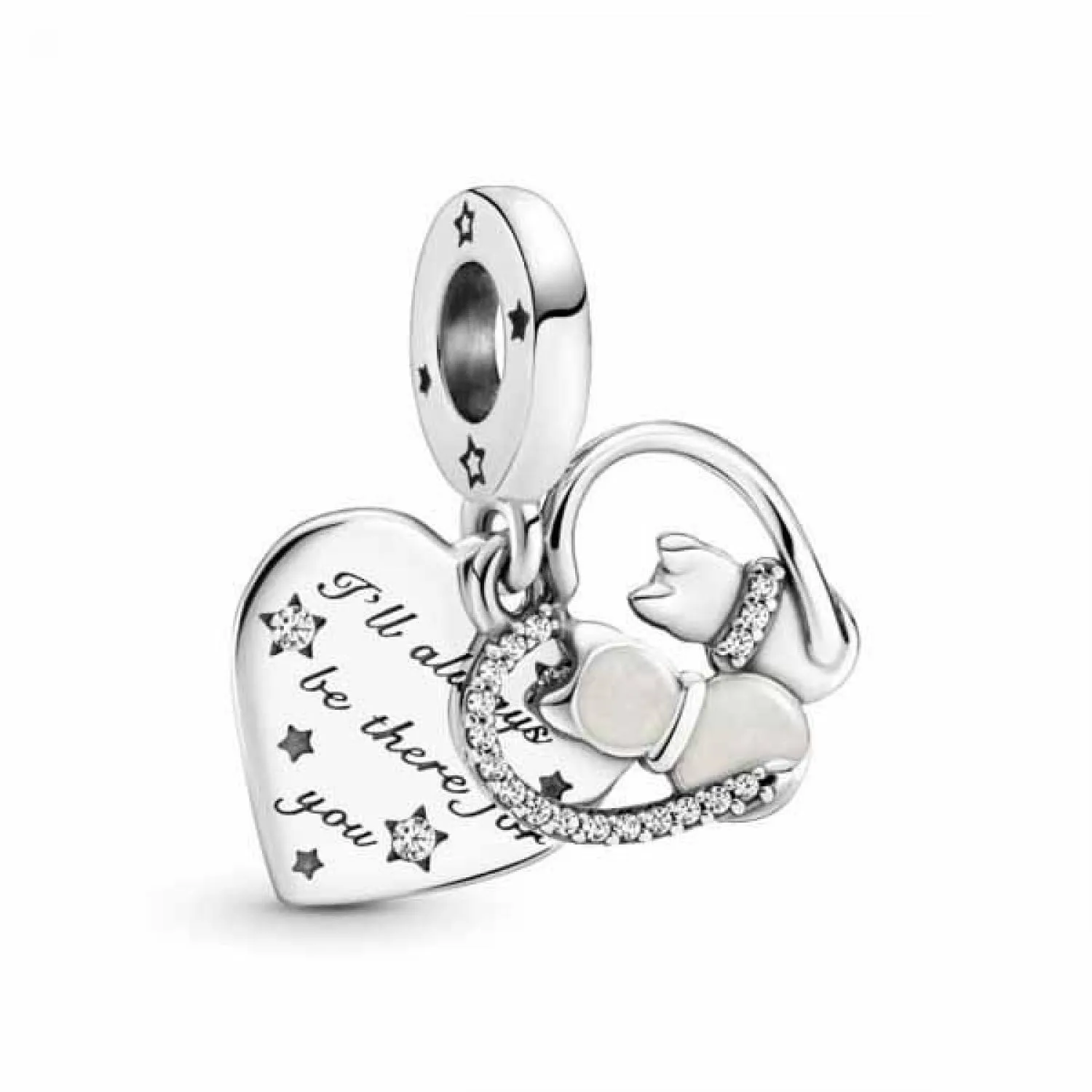 Pandora Passions Ciondolo in argento sterling con gatti, cuore, zirconi cubici e smalto argentato 799546C01 - immagine 4