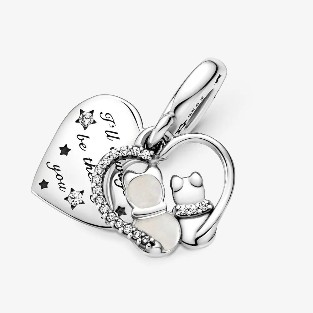 Pandora Passions Ciondolo in argento sterling con gatti, cuore, zirconi cubici e smalto argentato 799546C01 - immagine 6