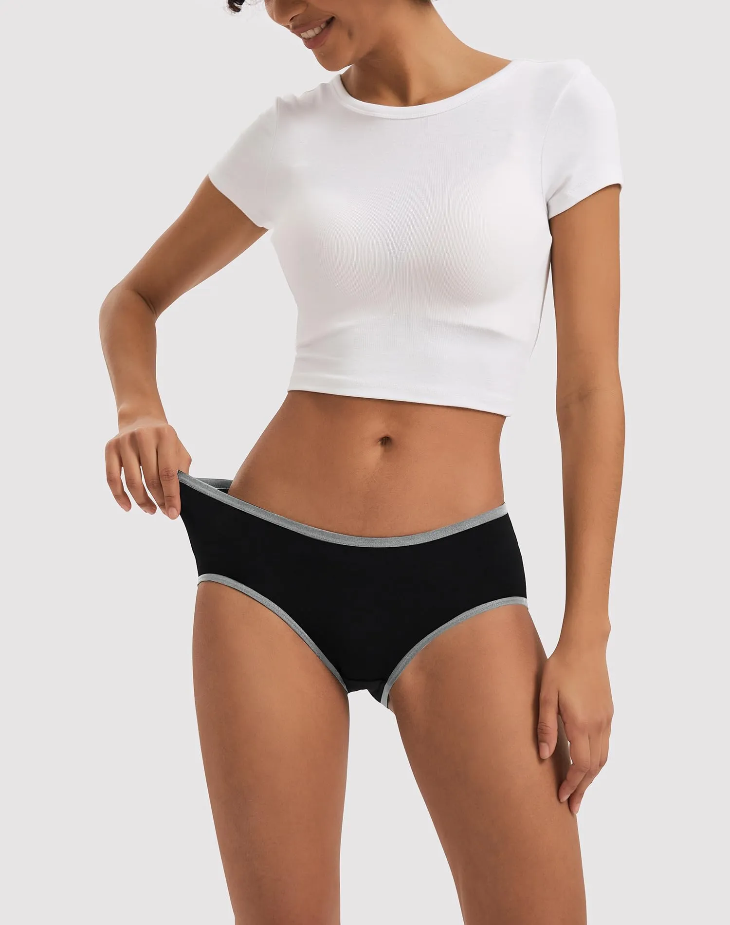 INNERSY Mutande Donna Cotone Vita Media Slip Elasticizzato Pack da 6 (XS, Colore Scuro con Bordino Grigio) - immagine 2