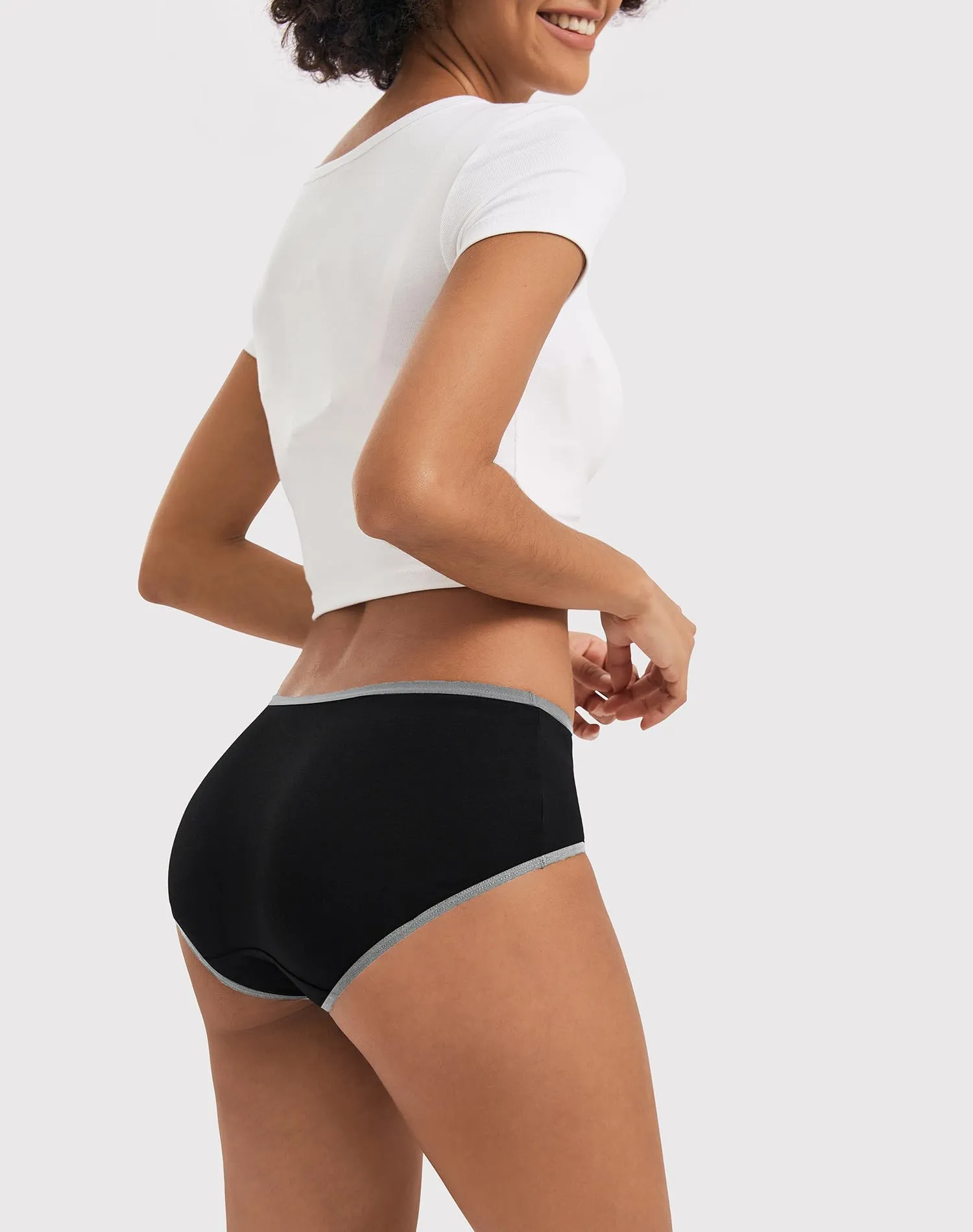 INNERSY Mutande Donna Cotone Vita Media Slip Elasticizzato Pack da 6 (XS, Colore Scuro con Bordino Grigio) - immagine 4