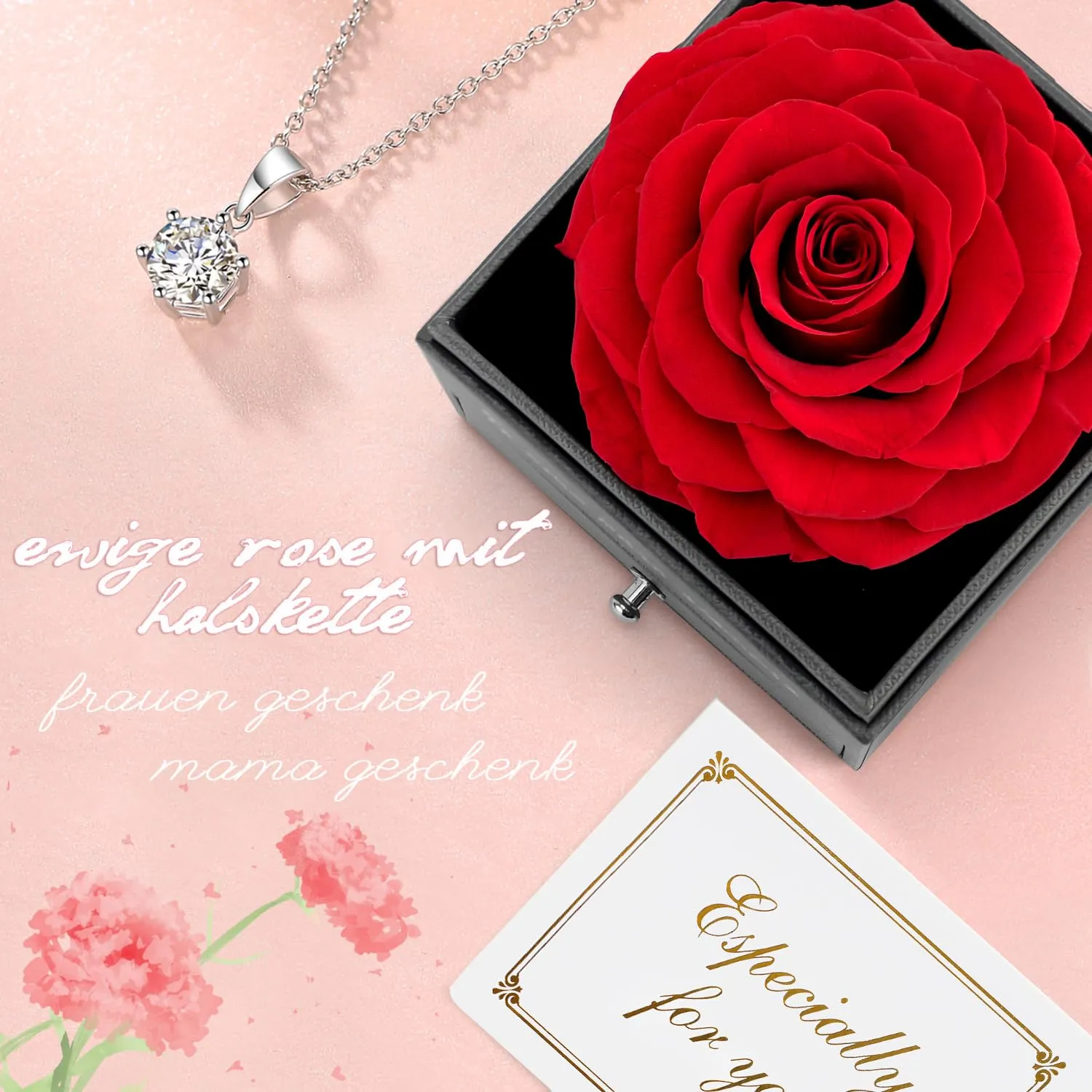 Miofula Rosa Stabilizzata con Collana e Orecchini in Argento 925, Set Regalo con Rosa Eterna in Scatola Lusso - immagine 2