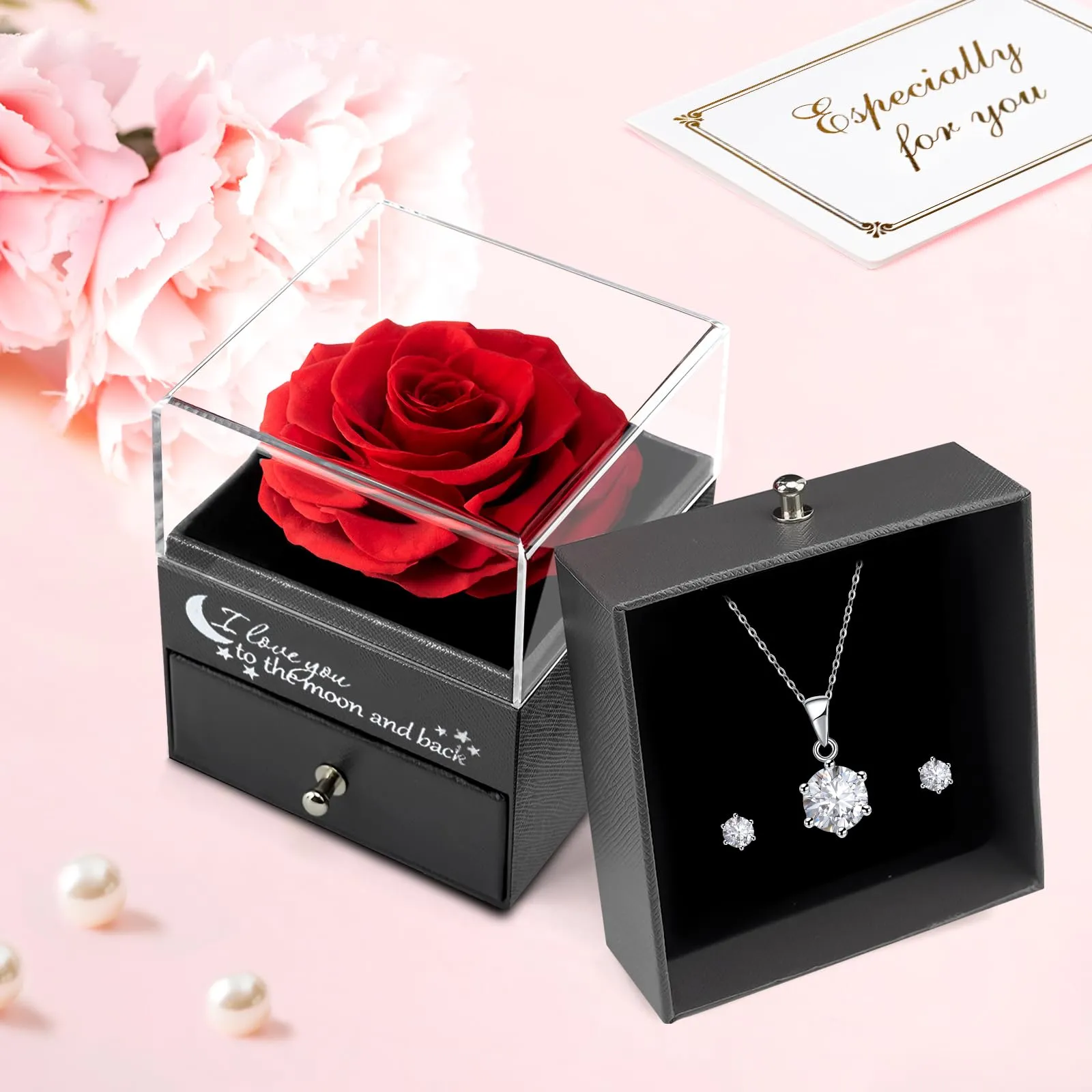 Miofula Rosa Stabilizzata con Collana e Orecchini in Argento 925, Set Regalo con Rosa Eterna in Scatola Lusso - immagine 3