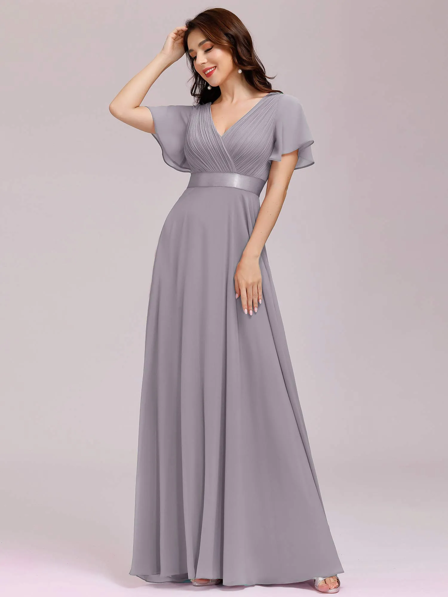 Ever-Pretty Abito Cerimonia Donna a V Linea ad A Grigio 58 - immagine 5