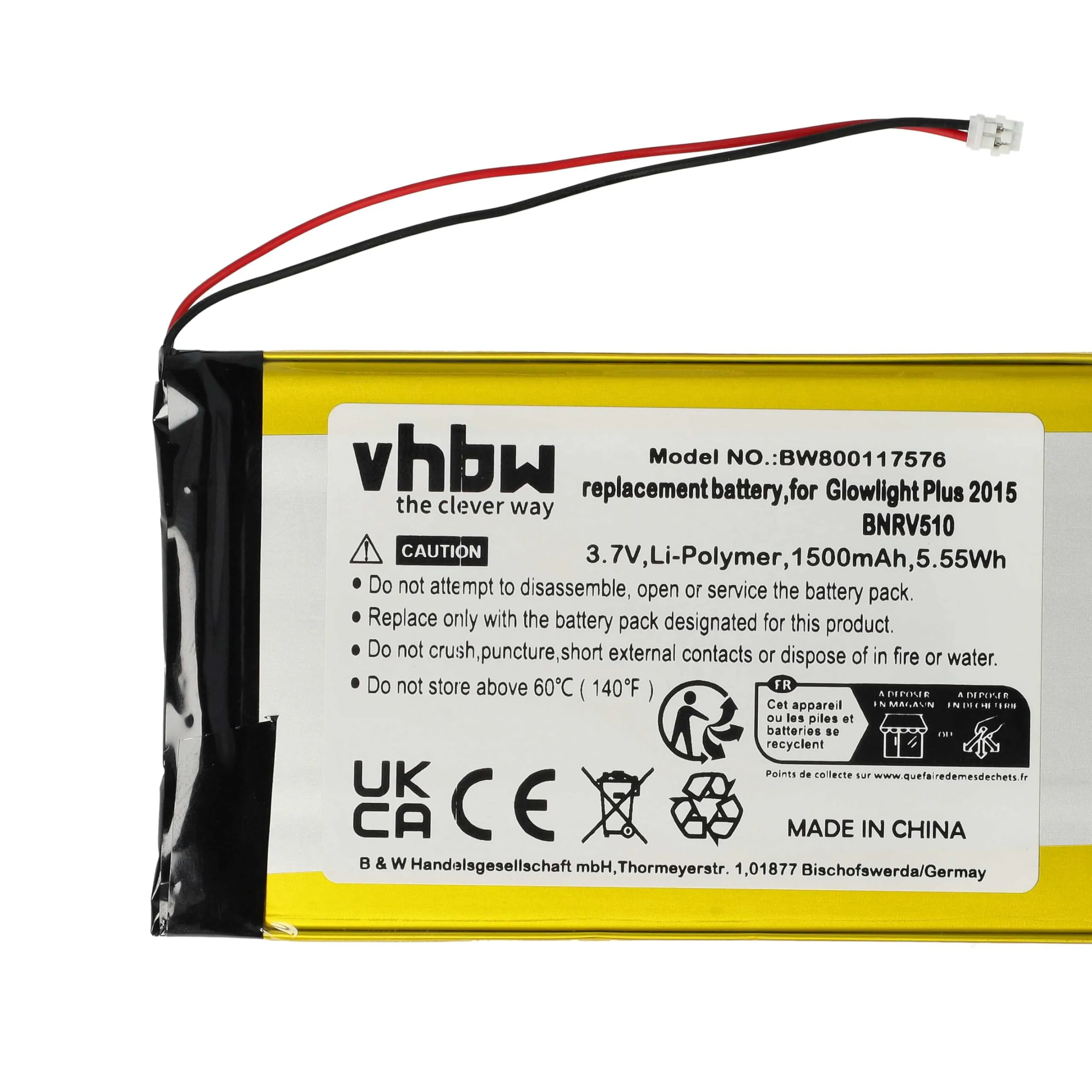 vhbw Batteria per Tolino Vision 4HD, 2 eBook reader (1500mAh, 3,7V, Li-Poly) - immagine 5