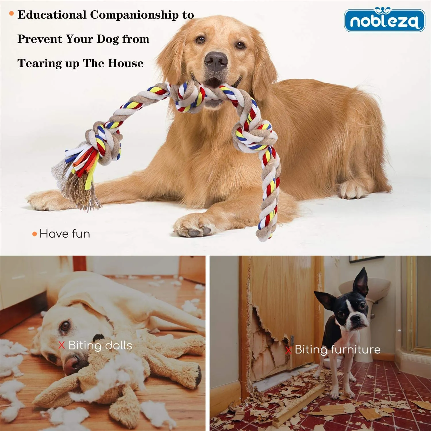 Nobleza Corda Giocattolo per Cani in Cotone, 53 cm, Beige e Marrone - immagine 4
