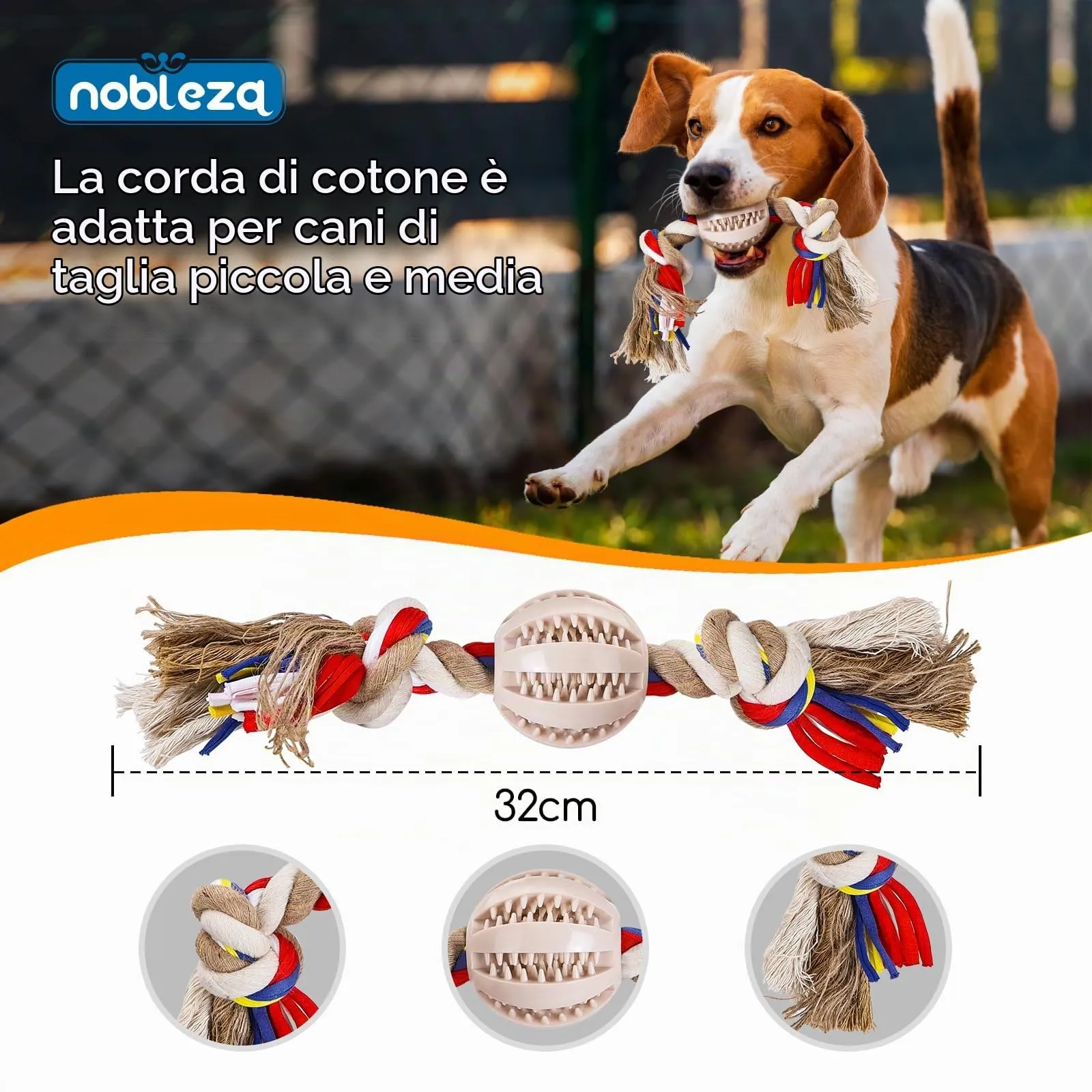 Nobleza Corda Giocattolo per Cani in Cotone, Beige e Marrone, 32cm - immagine 2