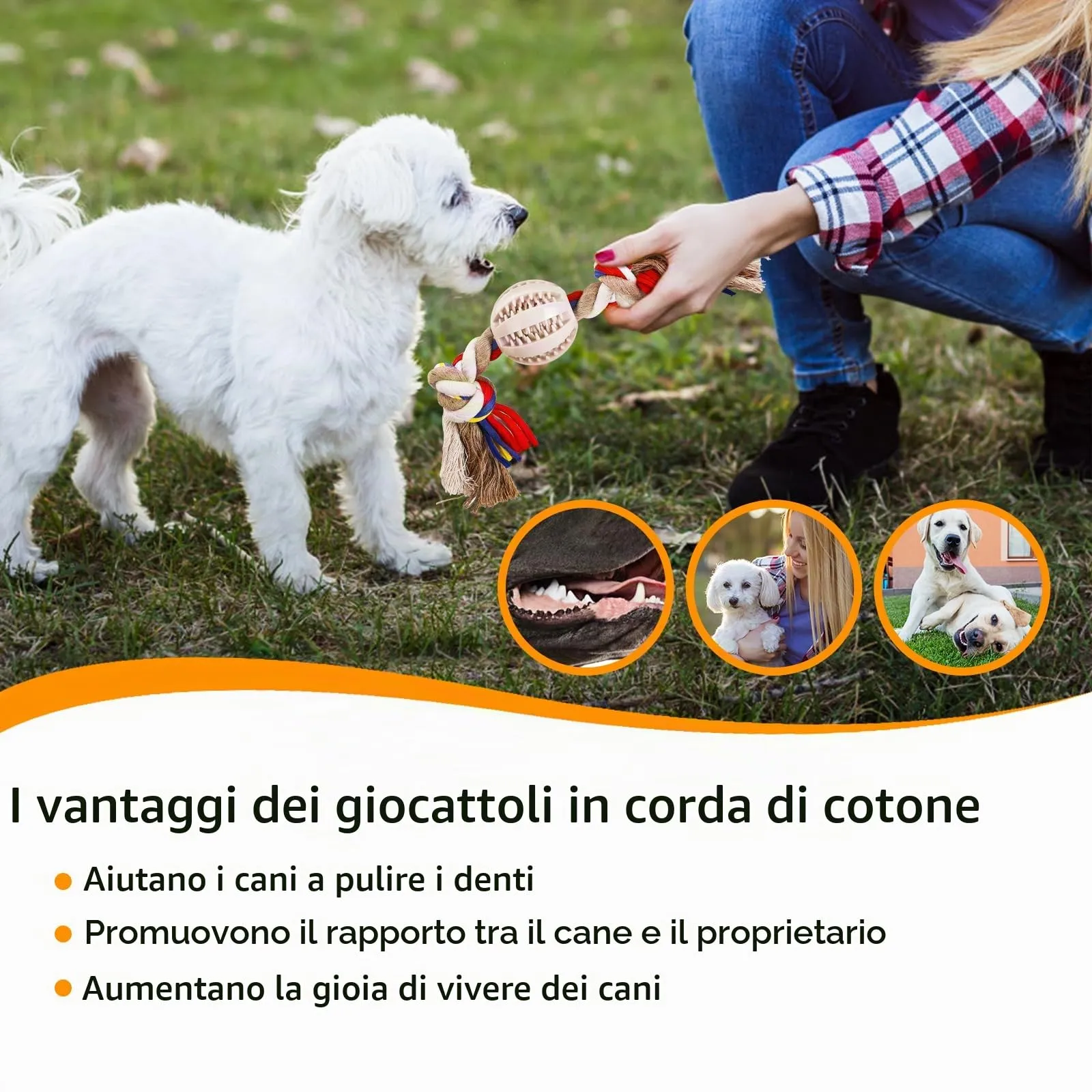 Nobleza Corda Giocattolo per Cani in Cotone, Beige e Marrone, 32cm - immagine 3