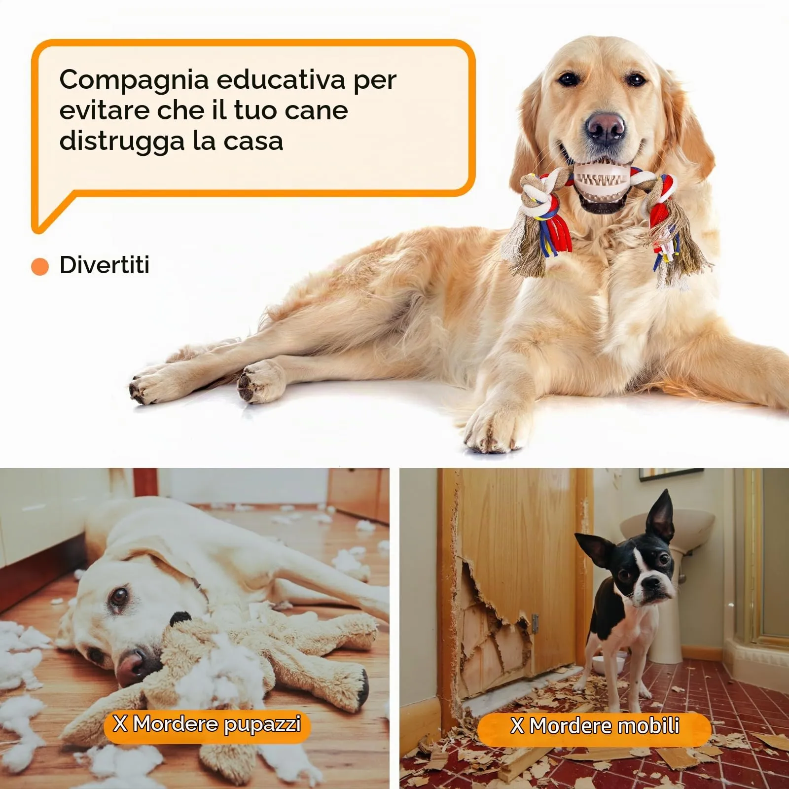 Nobleza Corda Giocattolo per Cani in Cotone, Beige e Marrone, 32cm - immagine 4