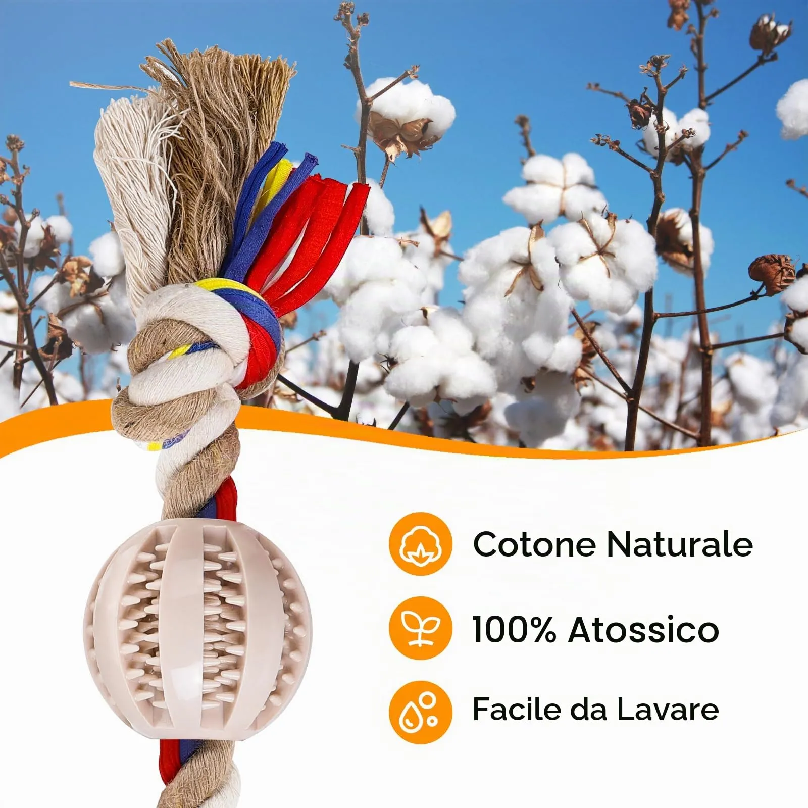 Nobleza Corda Giocattolo per Cani in Cotone, Beige e Marrone, 32cm - immagine 5