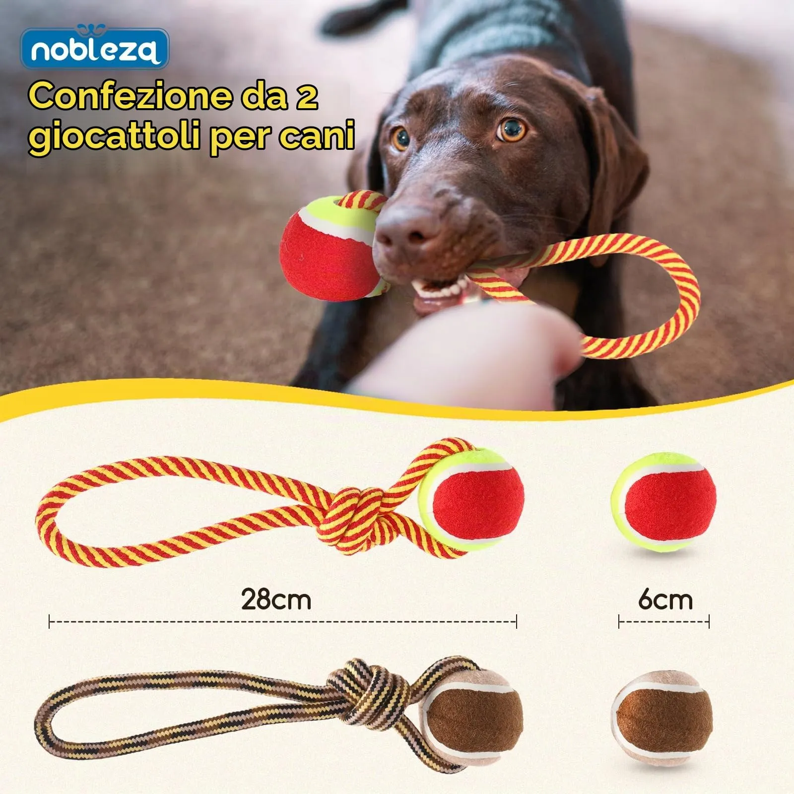 Nobleza Corda Giocattolo per Cani in Cotone per Salute Dentale, 28 cm - immagine 2