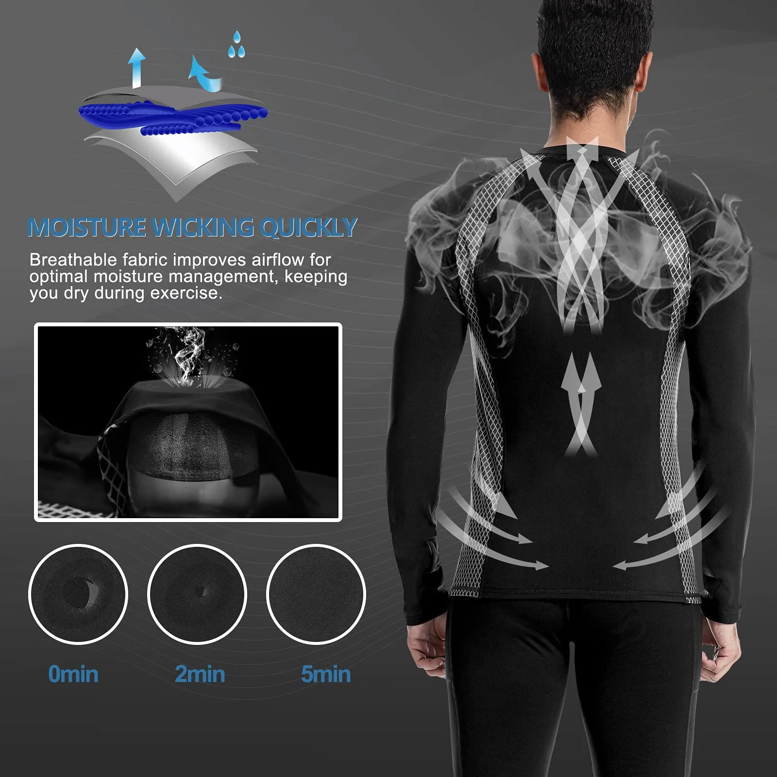 MEETWEE Maglia Termica Uomo a Manica Lunga Compression Baselayer Sport T-Shirt - immagine 3