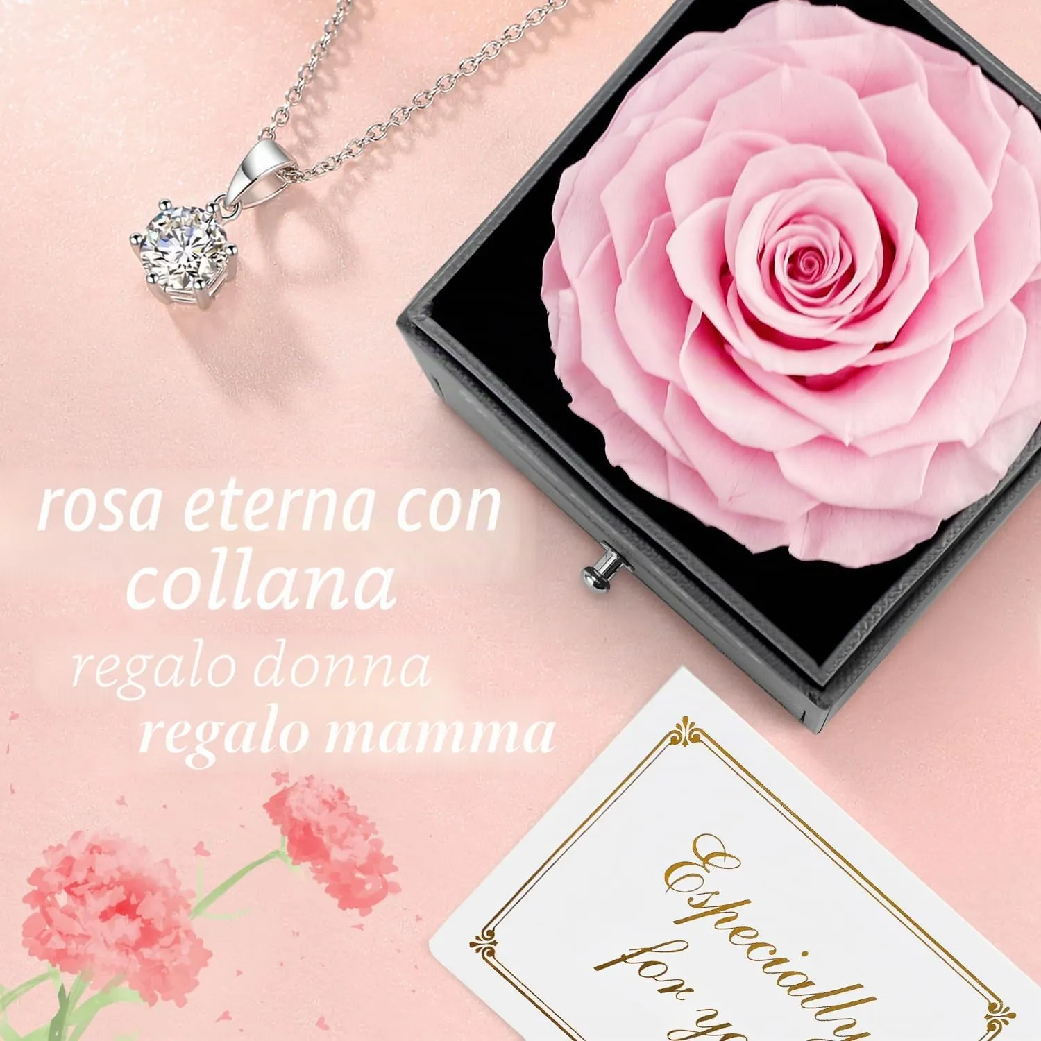 Miofula Rosa Stabilizzata con Collana e Orecchini in Argento 925 e Scatola Regalo - immagine 2