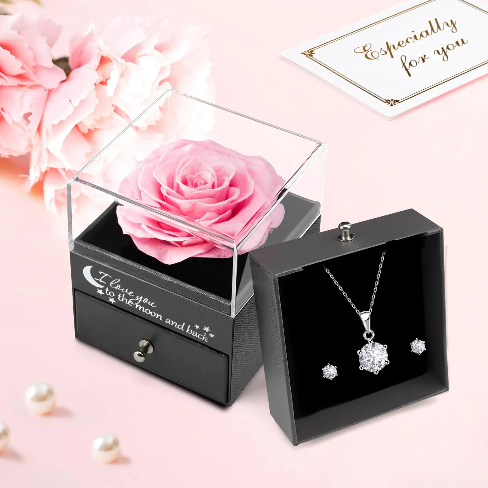 Miofula Rosa Stabilizzata con Collana e Orecchini in Argento 925 e Scatola Regalo - immagine 3