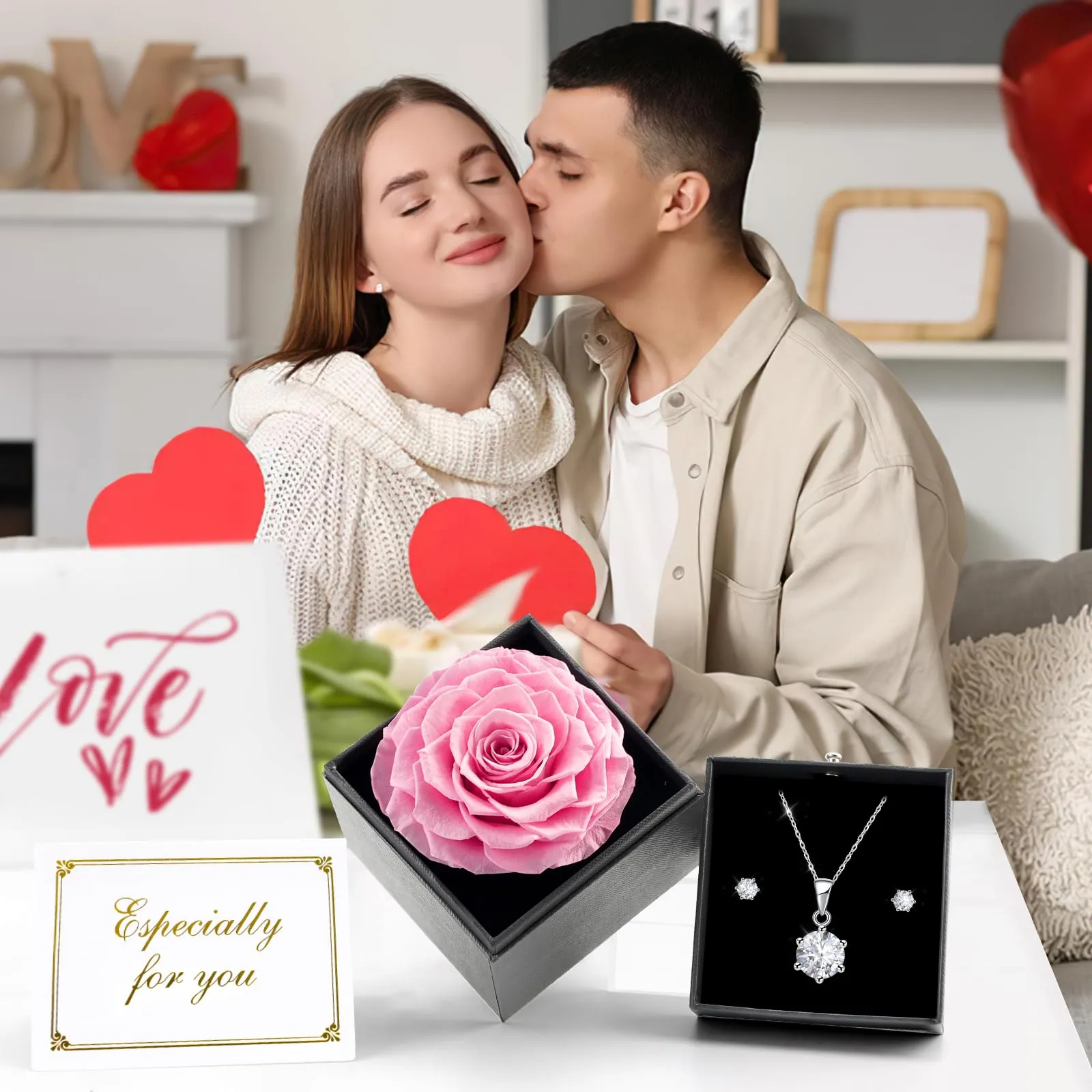 Miofula Rosa Stabilizzata con Collana e Orecchini in Argento 925 e Scatola Regalo - immagine 5