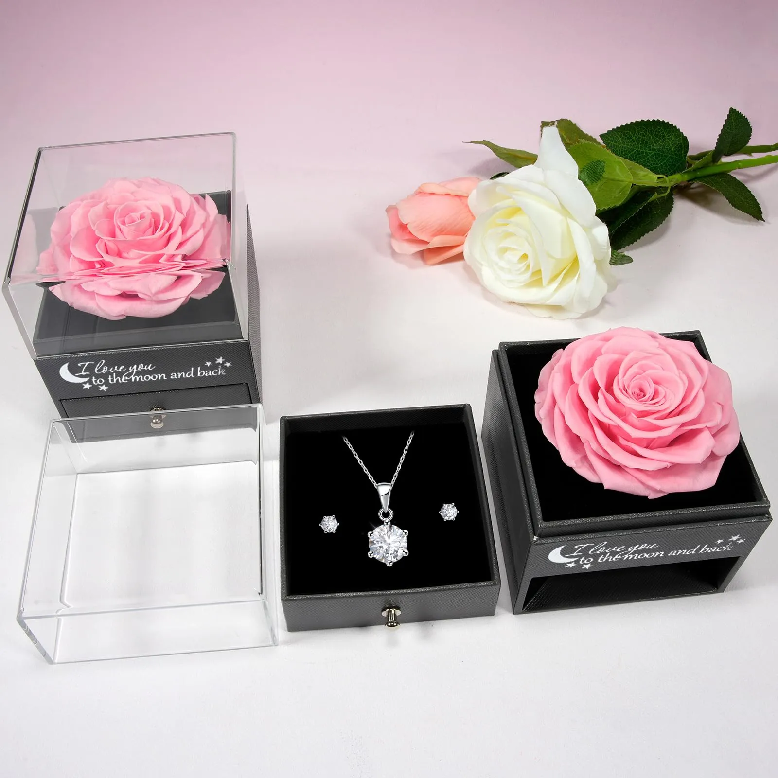 Miofula Rosa Stabilizzata con Collana e Orecchini in Argento 925 e Scatola Regalo - immagine 7