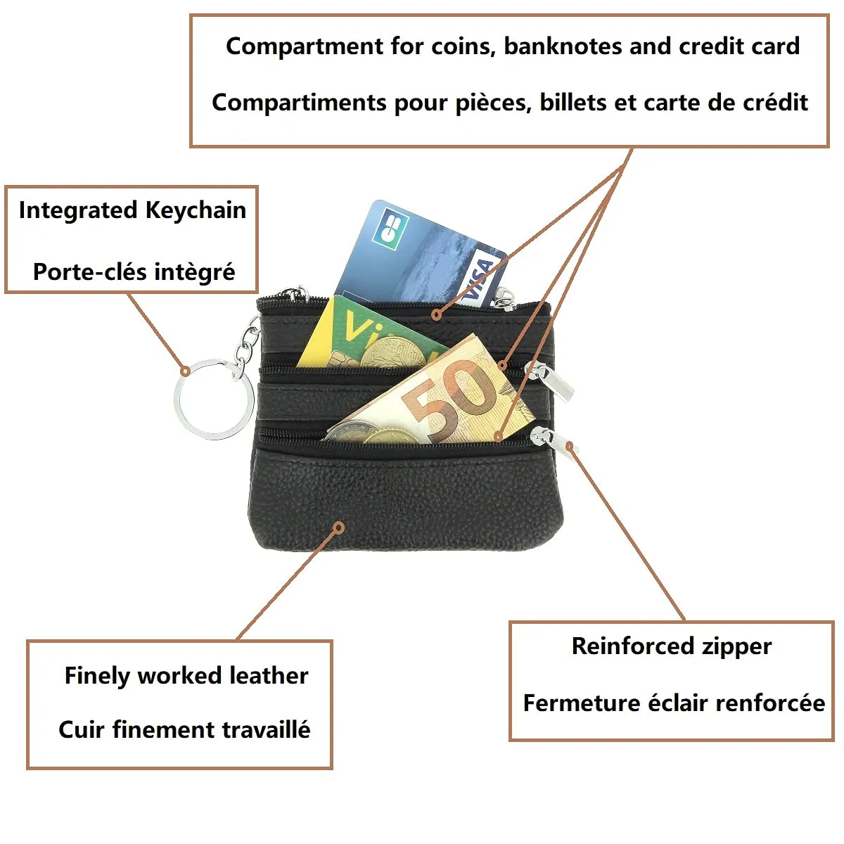 Karl Loven Slim Portamonete e Porta Carte in Vera Pelle con Portachiavi - immagine 3