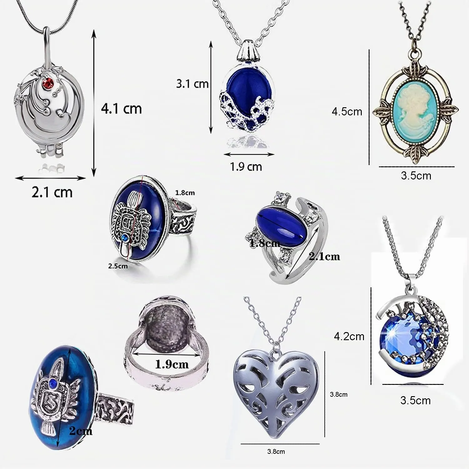 HJYZY 18 Piece The Vampire Diaries Jewelry Set Elena Daylight Necklace, Damon's Ring, Katherine Sapphire Crystal Pendant and Stickers - immagine 2