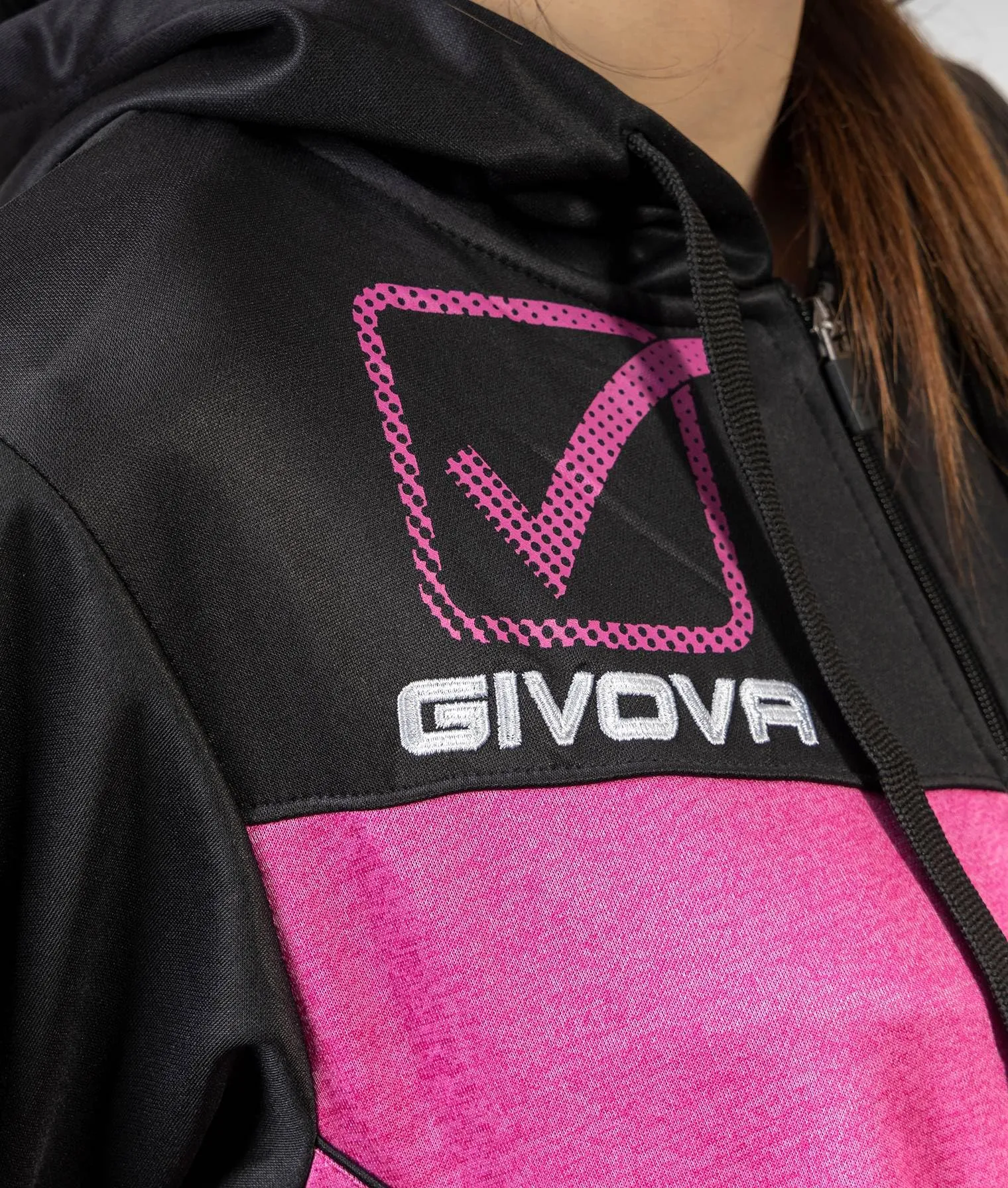 Givova Tuta Visa Melange con Cappuccio Polarfleece Rosa Fluo/Nero XL - immagine 3
