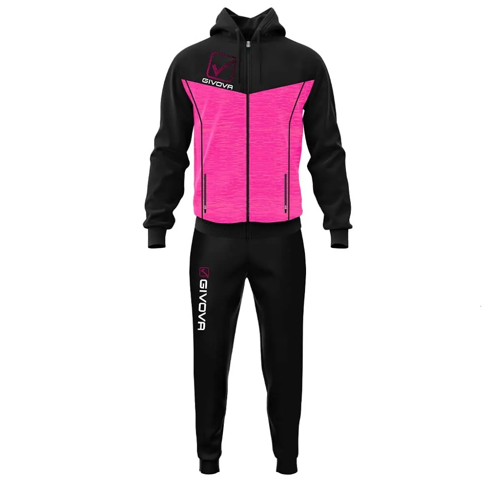 Givova Tuta Visa Melange con Cappuccio Polarfleece Rosa Fluo/Nero 2XL - immagine 1