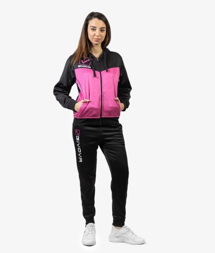 Givova Tuta Visa Melange con Cappuccio Polarfleece Rosa Fluo/Nero 4XL - immagine 1