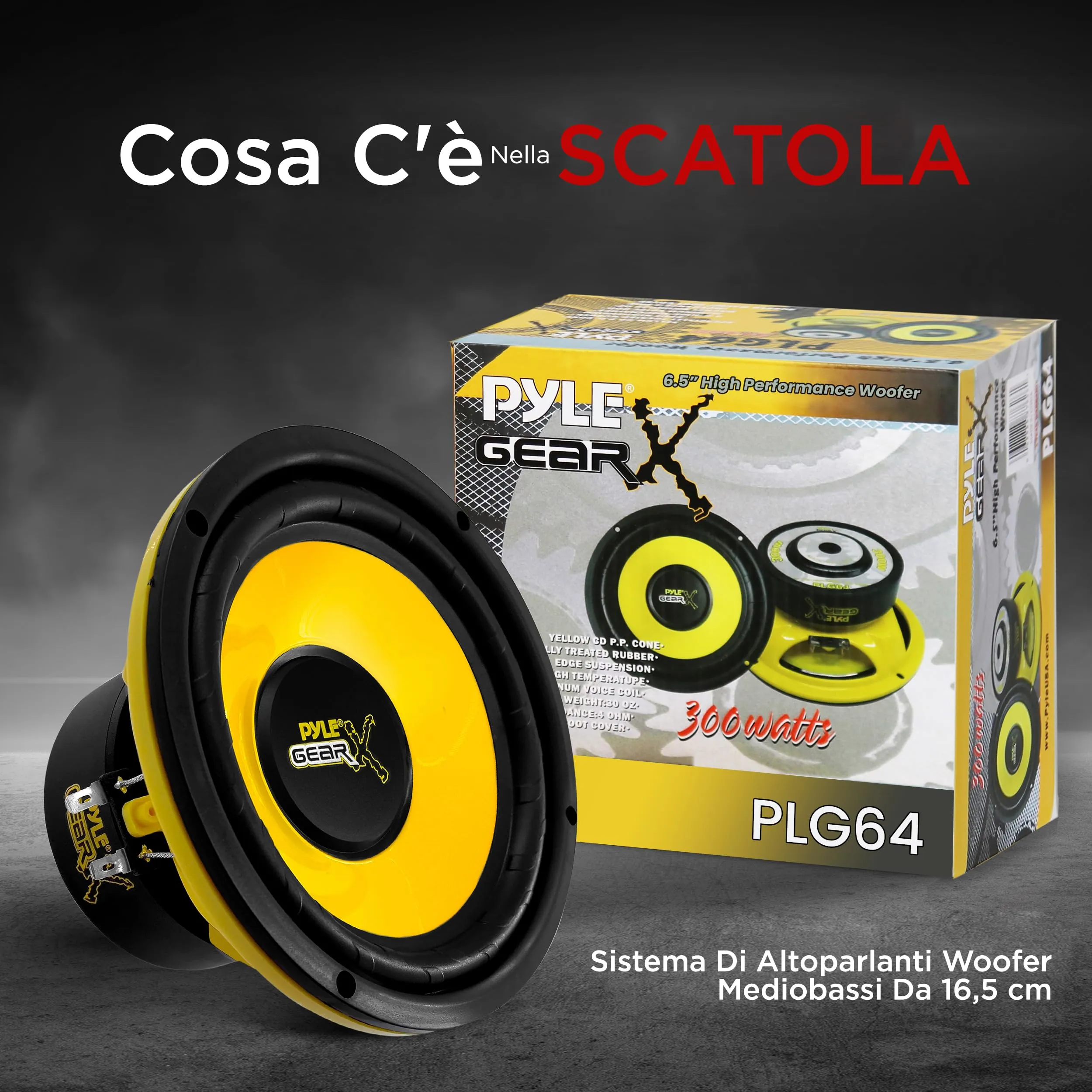 Pyle PLG64 Altoparlanti Auto Woofer 16,5 cm, 300W Picco, 4 Ohm, 60-20KHz, Giallo - immagine 6