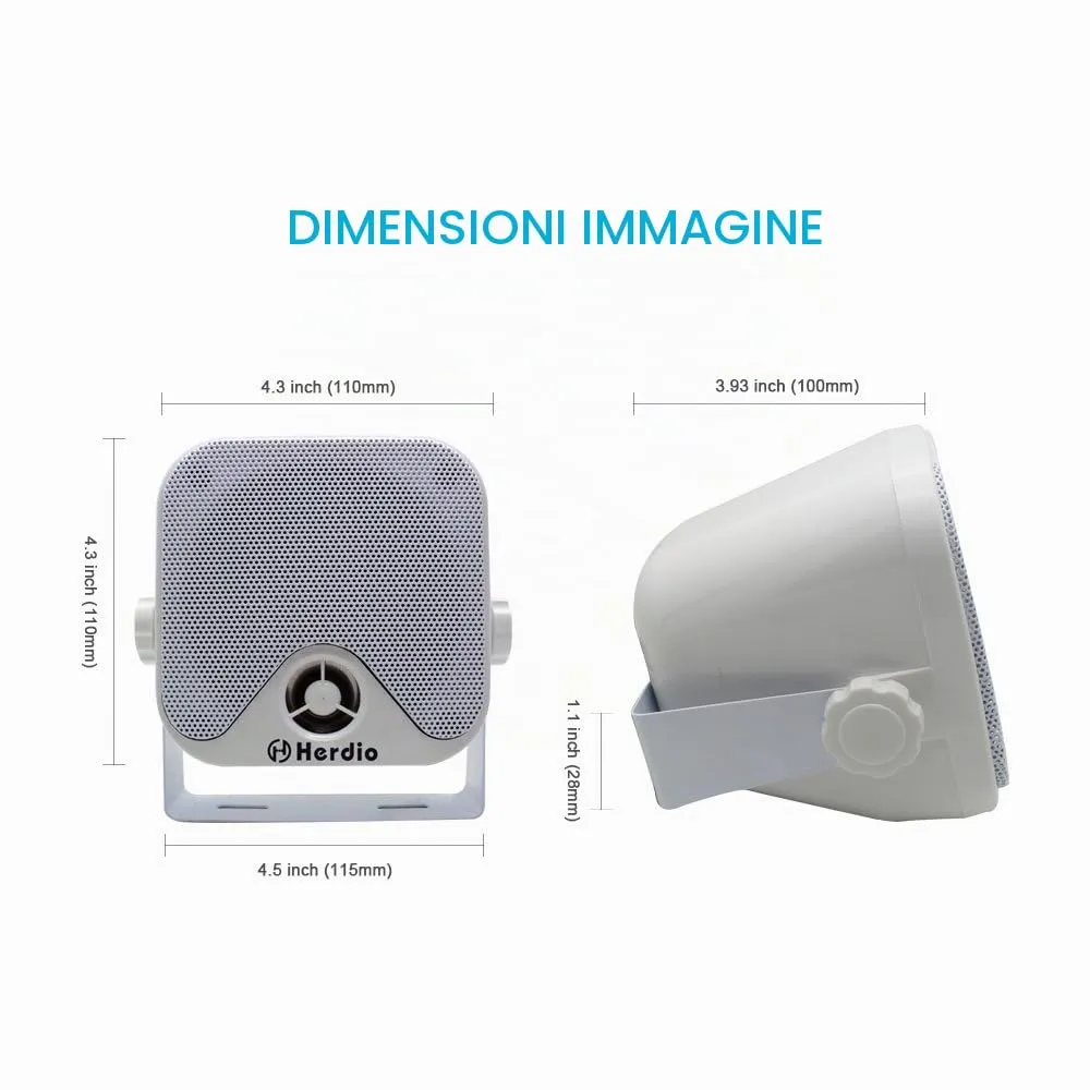 Herdio HMS-61W Mini Altoparlanti Marini Impermeabili 100W 10 cm, Bianco - immagine 2