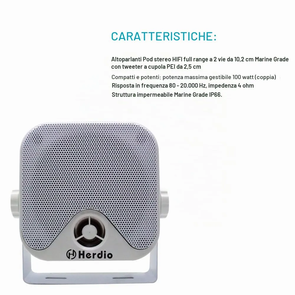 Herdio HMS-61W Mini Altoparlanti Marini Impermeabili 100W 10 cm, Bianco - immagine 3