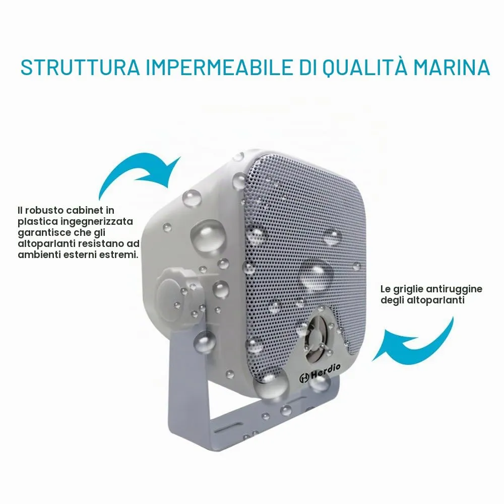 Herdio HMS-61W Mini Altoparlanti Marini Impermeabili 100W 10 cm, Bianco - immagine 4