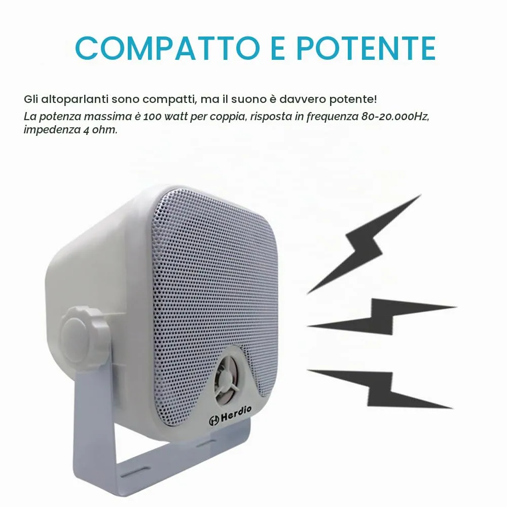 Herdio HMS-61W Mini Altoparlanti Marini Impermeabili 100W 10 cm, Bianco - immagine 5