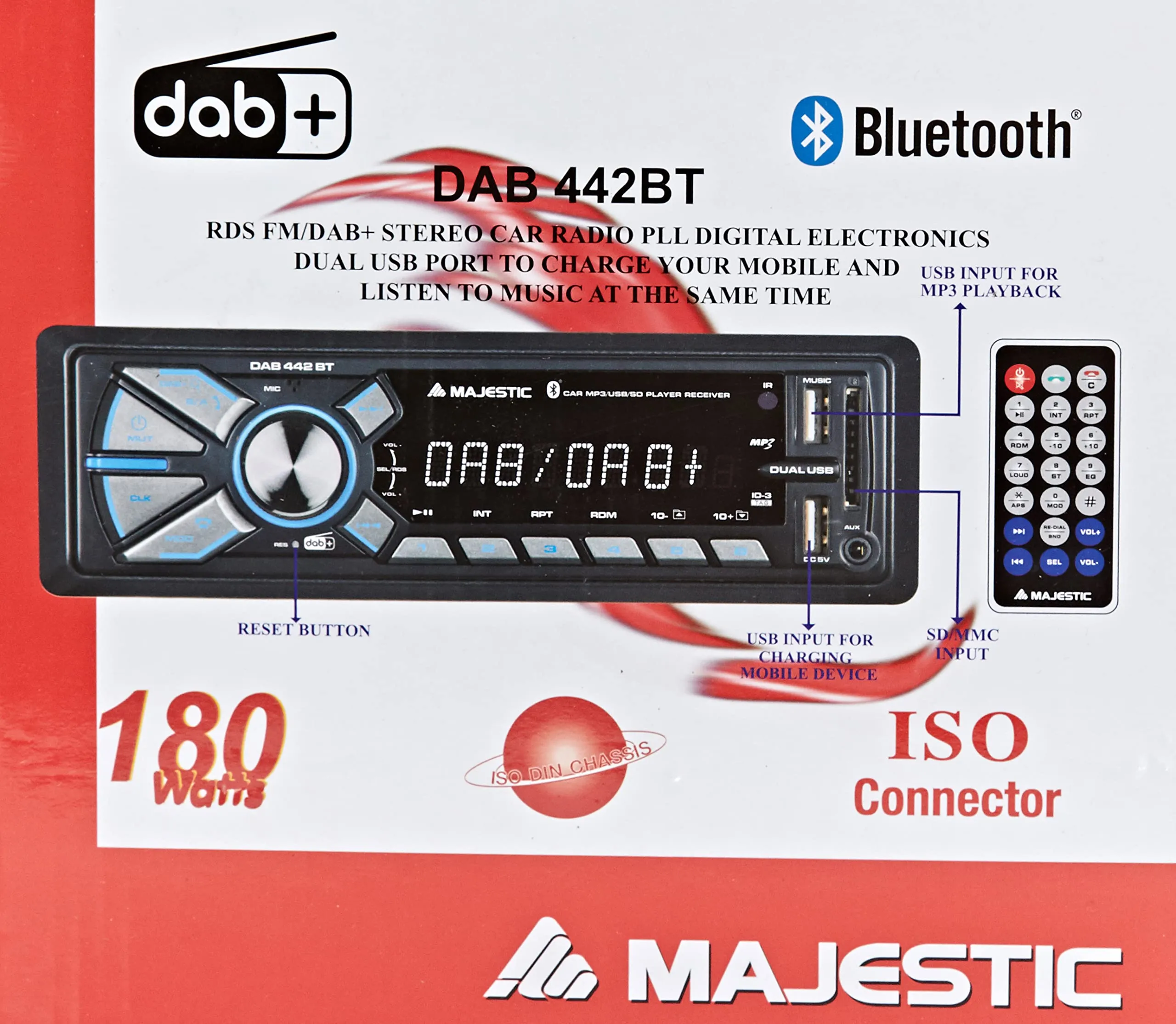 Majestic DAB-442 BT Autoradio RDS FM DAB+ Bluetooth Dual USB SD AUX-IN 180W Nero - immagine 4