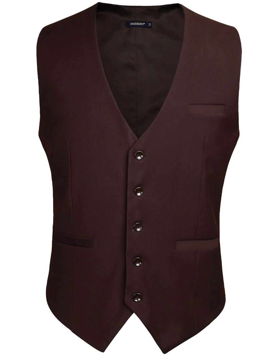 HISDERN Gilet da Uomo in Cotone Marrone Tinta Unita - immagine 2