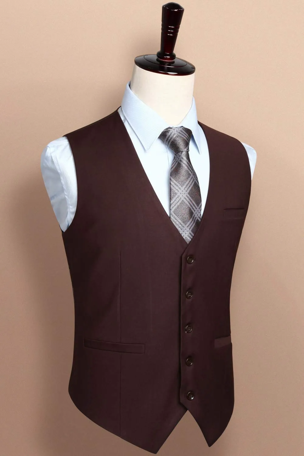 HISDERN Gilet da Uomo in Cotone Marrone Tinta Unita - immagine 4