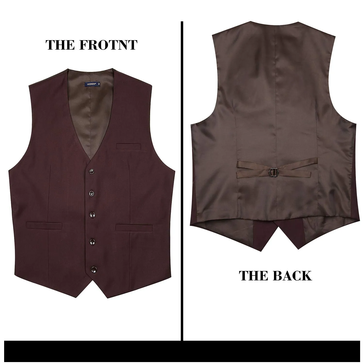 HISDERN Gilet da Uomo in Cotone Marrone Tinta Unita - immagine 6