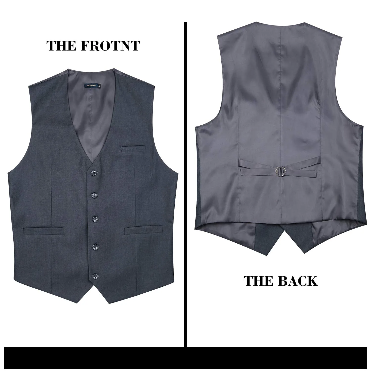HISDERN Gilet Uomo in Cotone Tinta Unita, Grigio, S - immagine 6